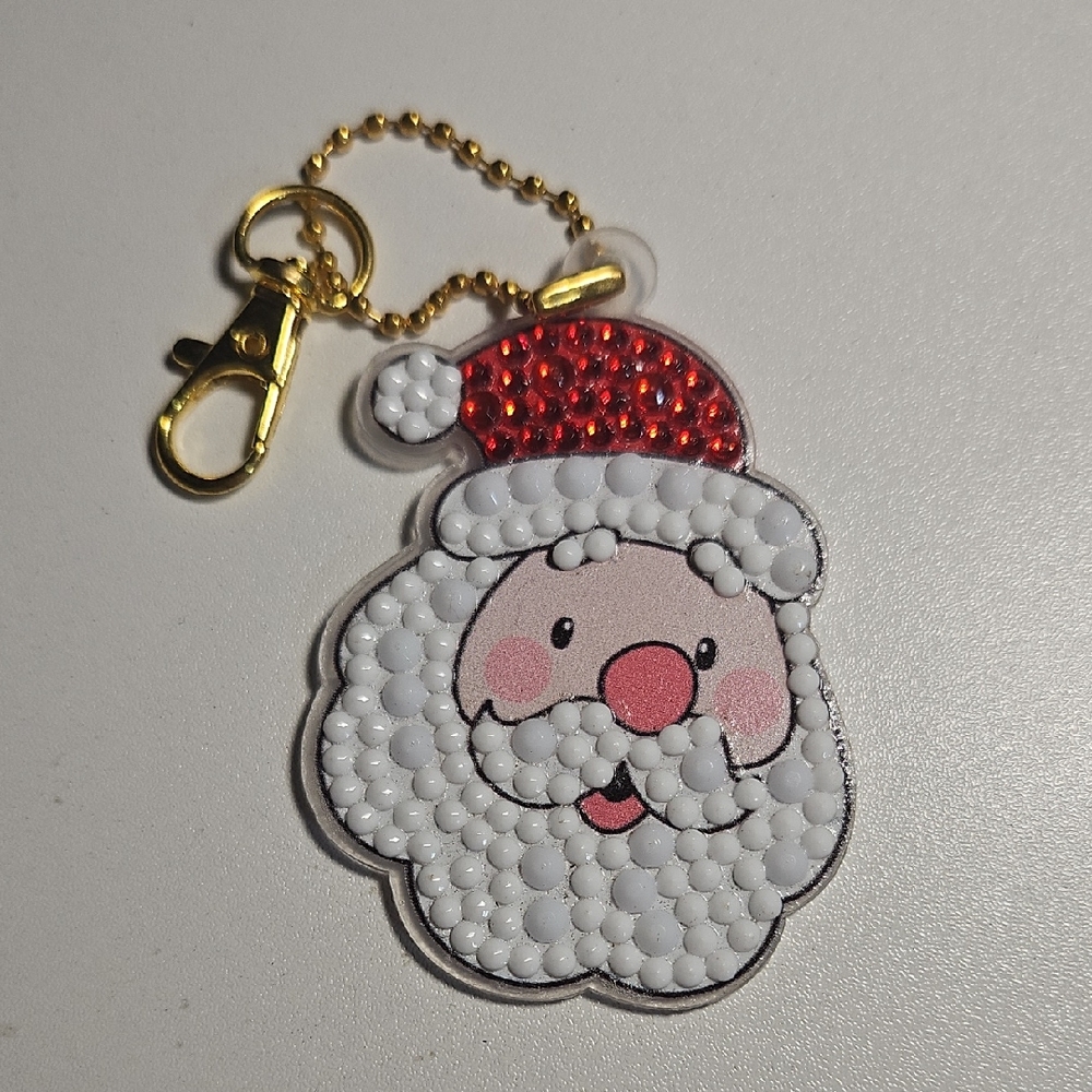 Santa Claus Keychain with Gold Clip Diamond Art Style